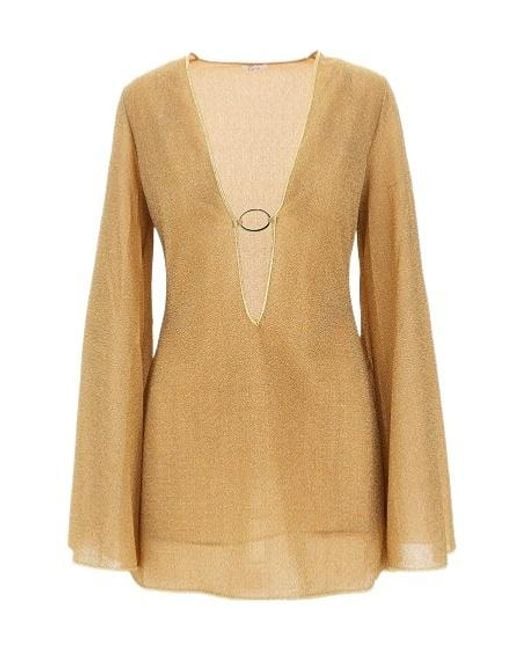 Oseree Natural Deep V-Cut Dress