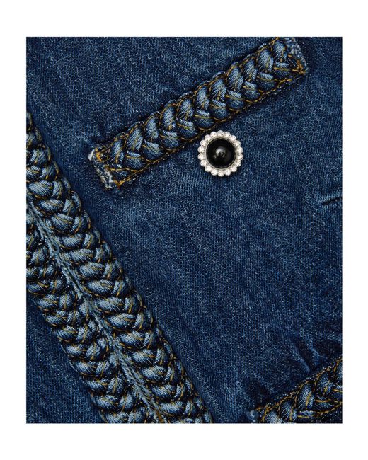 Self-Portrait Blue Braided-Trim Denim Jacket