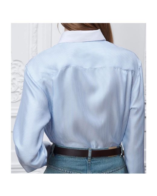 Dior Blue Iviera Blouse With Ruffled Plastron