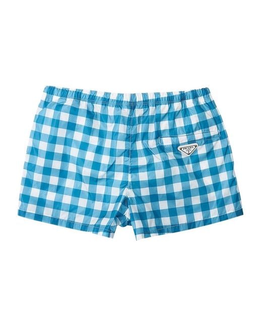 Prada Blue Elastic Waist Swimming Trunks for men