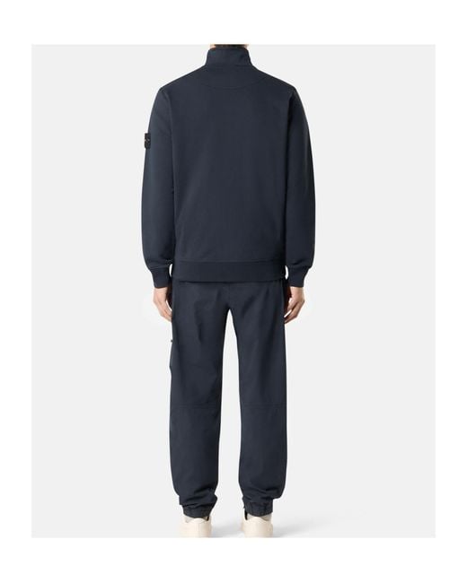 Stone Island Blue Compass Patch Zip Up Sweatshirt for men
