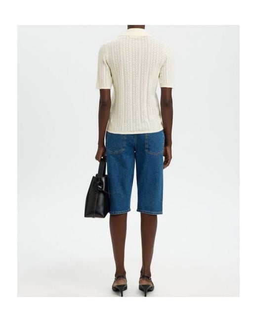 SELECTED White Cotton Knitted Polo Shirt