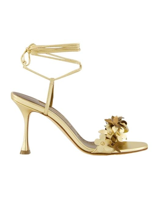 Manolo Blahnik Metallic Open-Toe High-Heeled Sandals