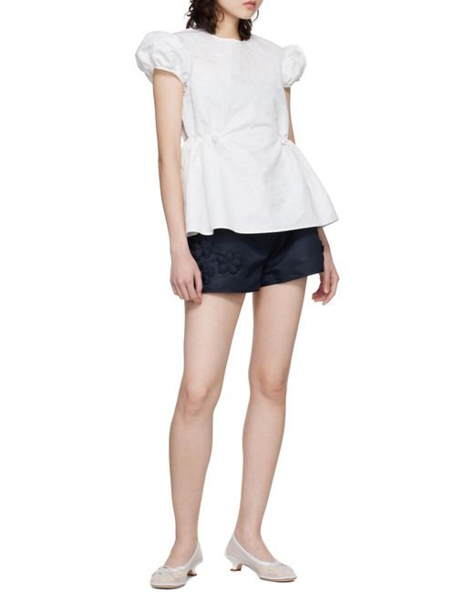CECILIE BAHNSEN Blue Floral-Embroidery Shorts