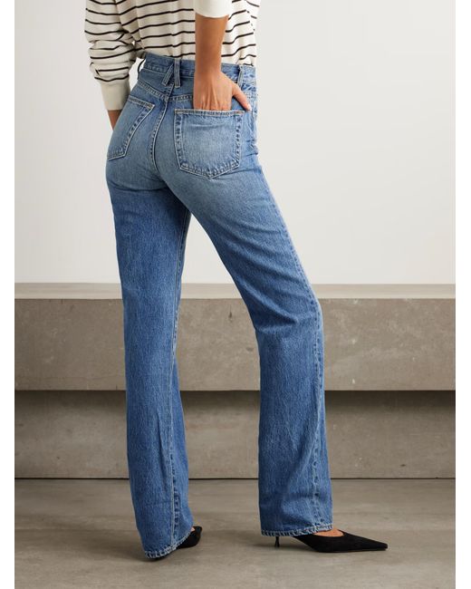 SLVRLAKE Denim Blue London Turn Up High-Rise Straight-Leg Jeans