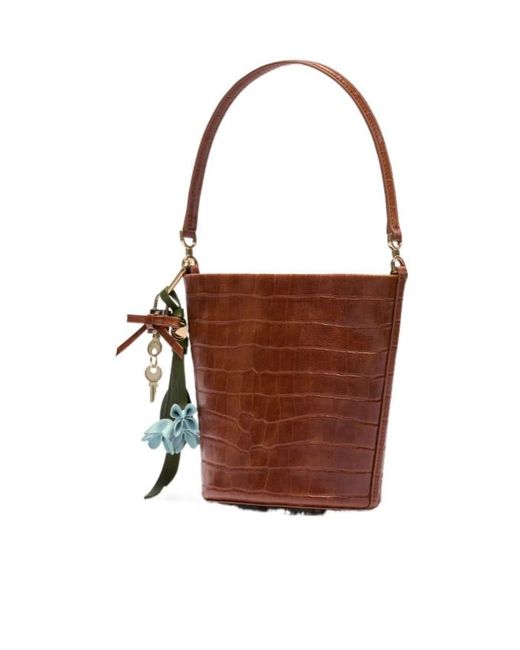 Self-Portrait Brown Embellished Bucket Bag
