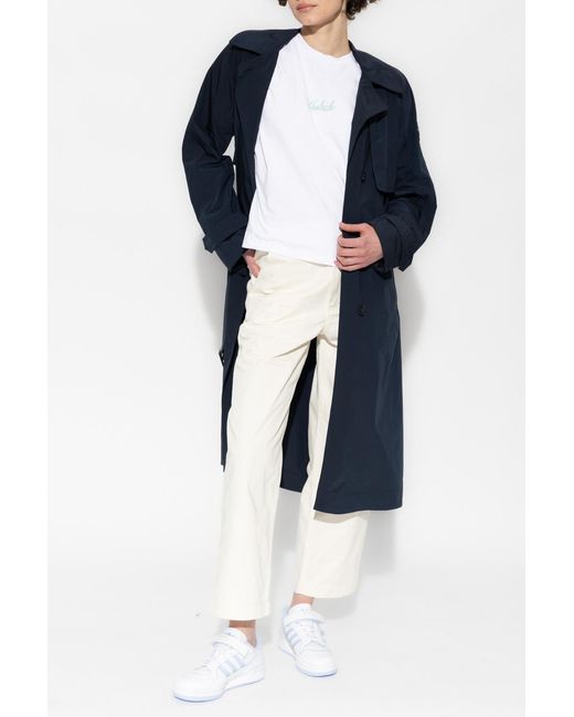Woolrich Blue Belted Button-Up Trench Coat