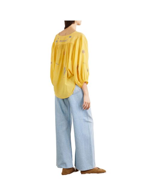Mother Yellow Cotton-Blend Voile Blouse