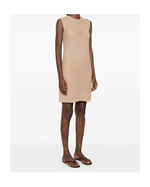 Fabiana Filippi Natural Sleeveless Sequined Knit Dress