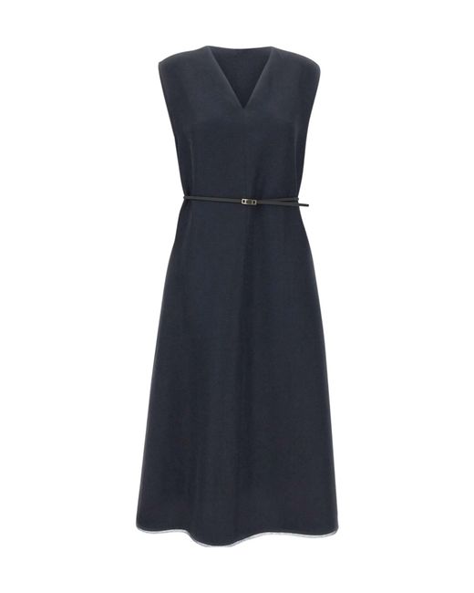 Fabiana Filippi Blue Belted V-Neck Dress