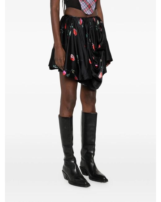 Ganni Black Printed Draped Mini Skirt