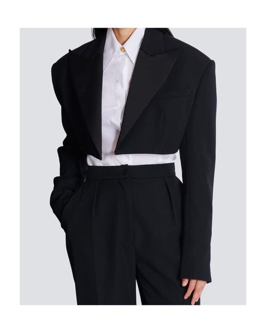 Balmain Black Cropped Grain De Poudre Jacket