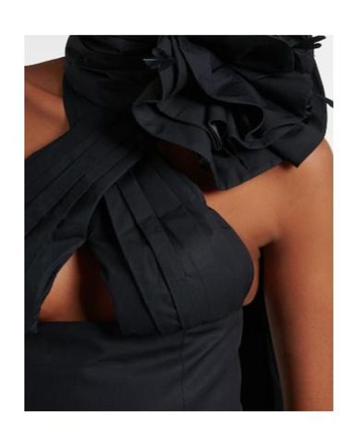 Area Black Floral-Appliqué Halterneck Cotton Poplin Top