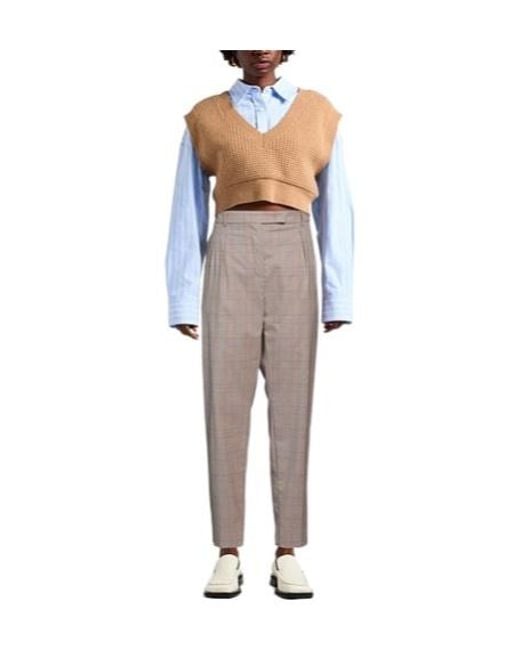 Max Mara Gray Plaid Slim-Fitting Pants