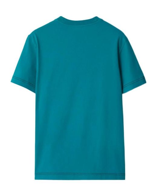Burberry Blue Contrast-Stitching Cotton T-Shirt for men