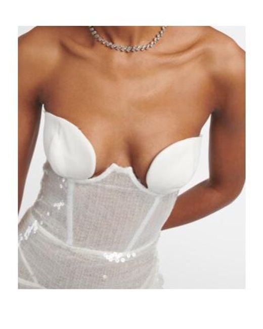 Nensi Dojaka White Bridal Sequined Gown