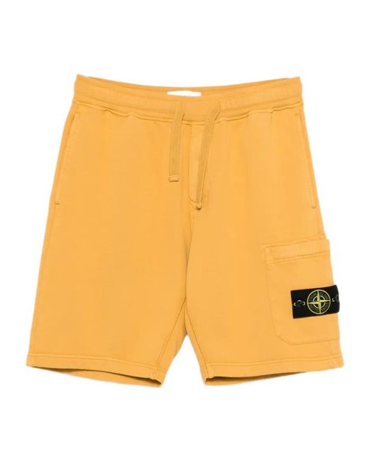 Stone Island Yellow Logo Patch Shorts for men