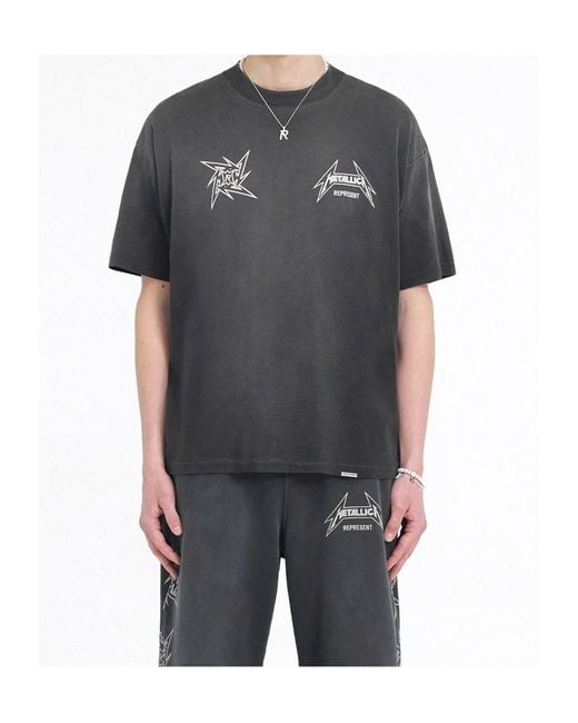 Represent Gray X Metallica Tour Crew Neck T-Shirt for men