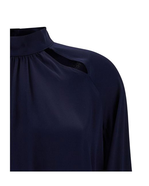 Semicouture Blue Hollowed Out Long-Sleeved Blouse