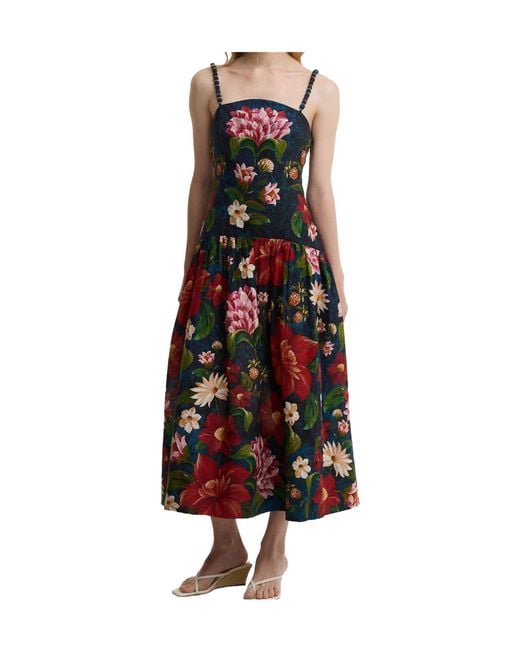 Barbour Red Beaded Strap Floral Midi Dress
