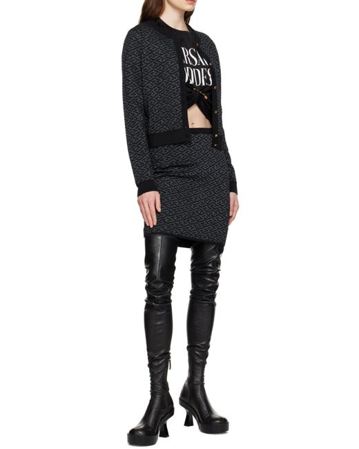 Versace Black Monogram-Jacquard Knit Skirt