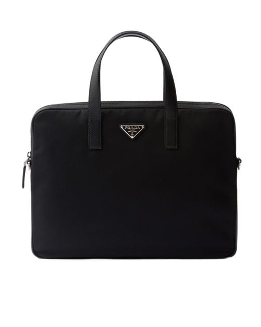 Prada Black Re-Nylon Logo-Triangle Zip-Up Briefcase for men
