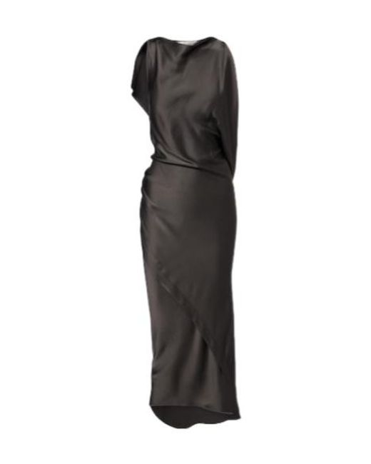 Victoria Beckham Black Kyra Draped Crepe Satin Midi Dress