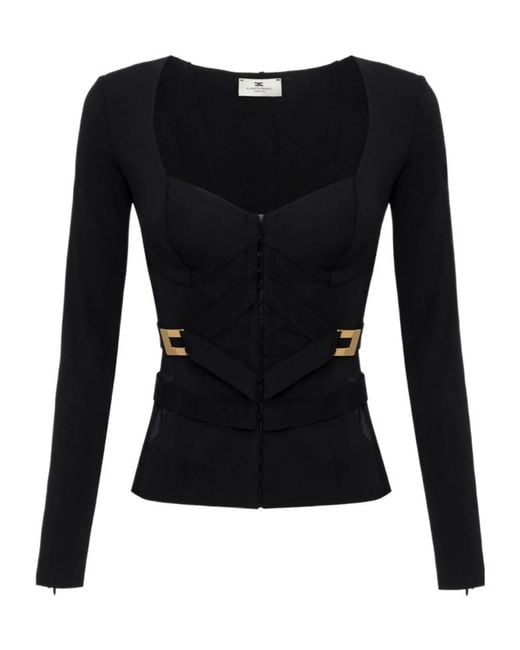 Elisabetta Franchi Black Wide-Neck Jacket