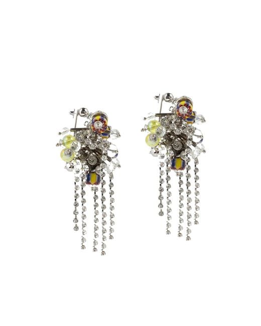 Dries Van Noten White Embellished Pin Earrings