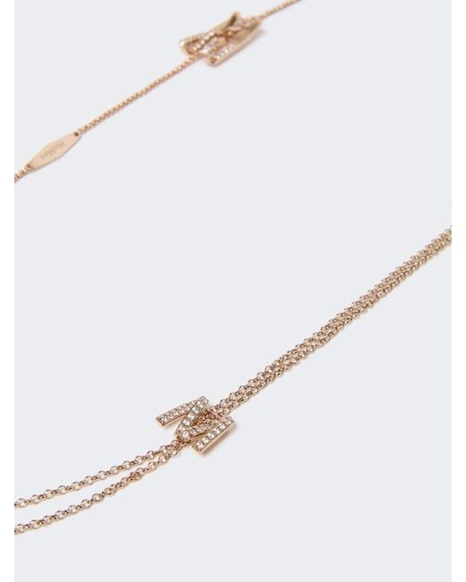 Max Mara White Crystal-Embellished Logo Necklace