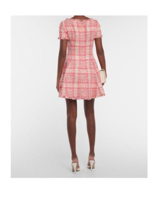 Oscar de la Renta Pink Fringed Checked Tweed Minidress