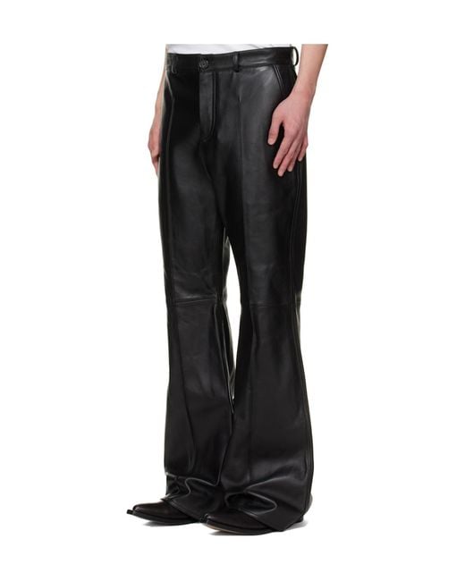 Lu'u Dan Black Bruce Lee X Collaboration Flared Leather Pants for men