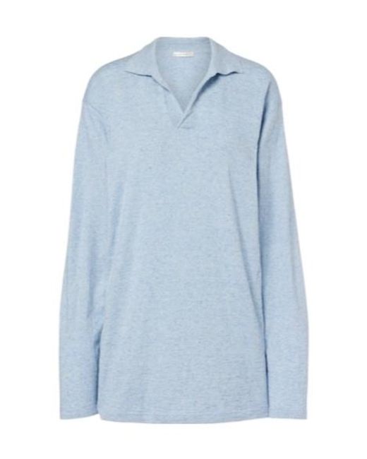 The Row Blue Niosa Cotton And Linen Polo Sweater