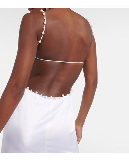 Galvan White Bridal Pearled Cove Cutout Gown