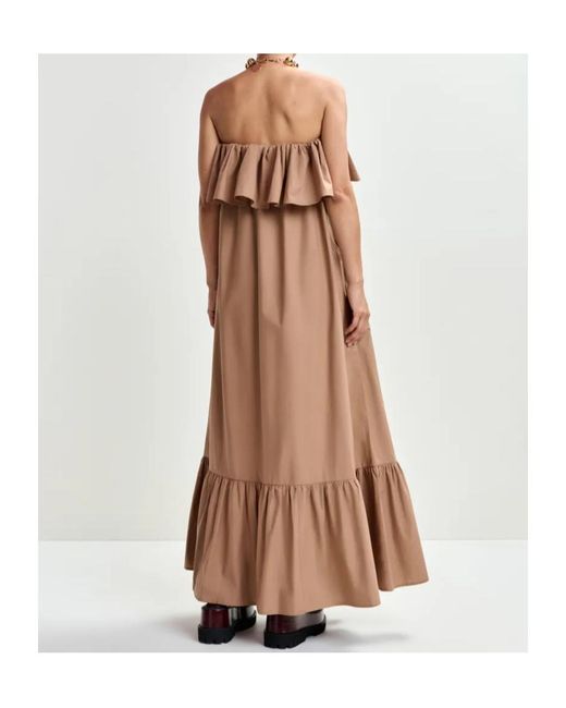 Essentiel Antwerp Brown Strapless Ruffled Maxi Dress