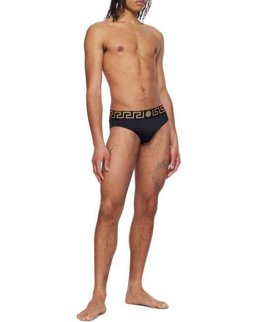 Versace Black Greca Border Stretched Swim Shorts for men
