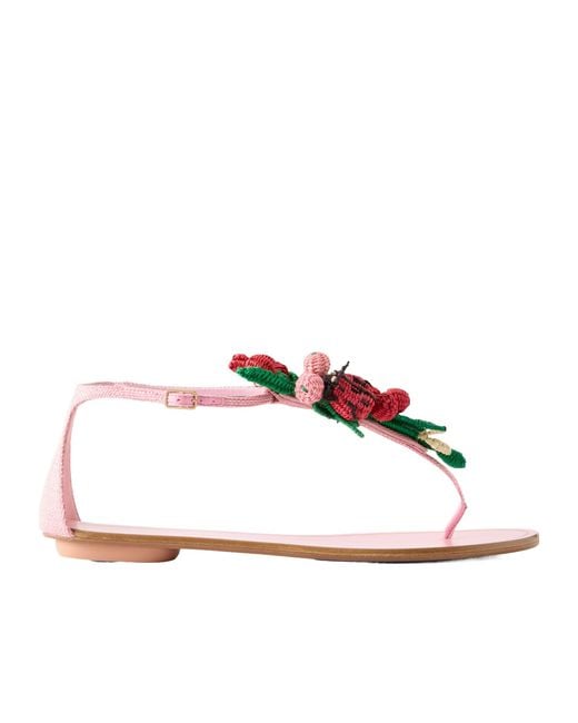 Aquazzura Pink Embellished Leather And Raffia Thong Sandals