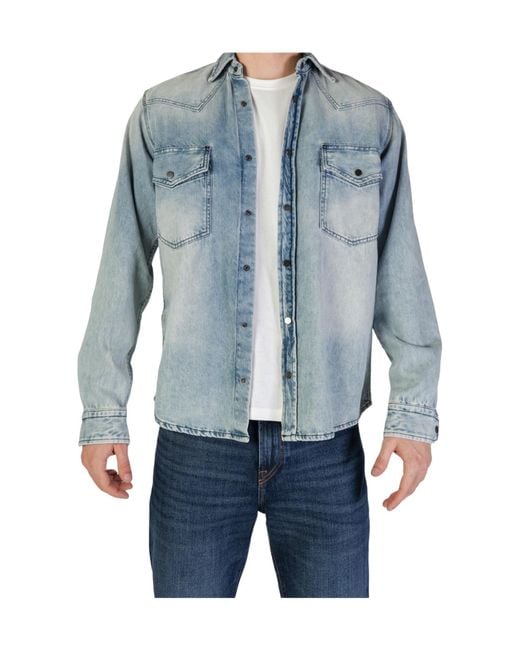 Boss Blue Press-Stud Denim Shirt for men