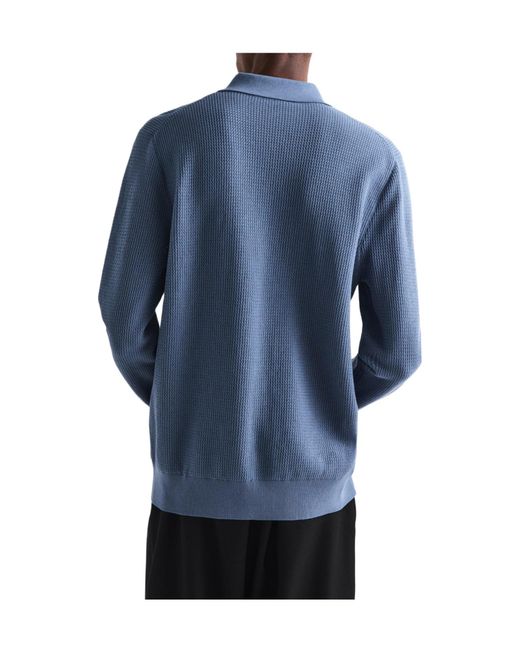 Dolce & Gabbana Blue Vertical Rib Knit Shirt With Polo Collar for men