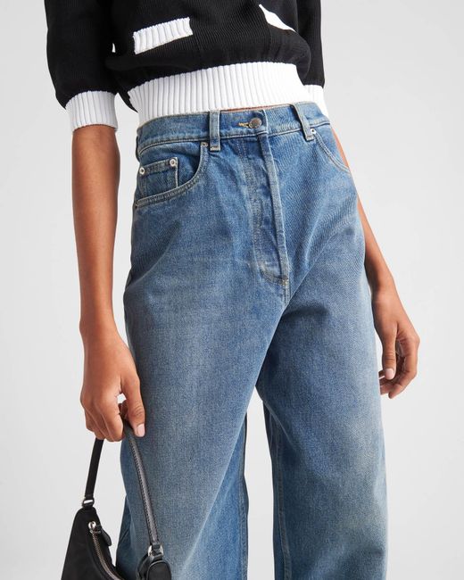 Prada Blue Triangle Wide-Leg Jeans