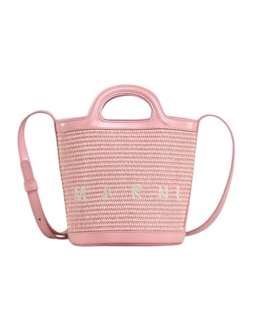 Marni Pink Logo Embroidered Bucket Bag