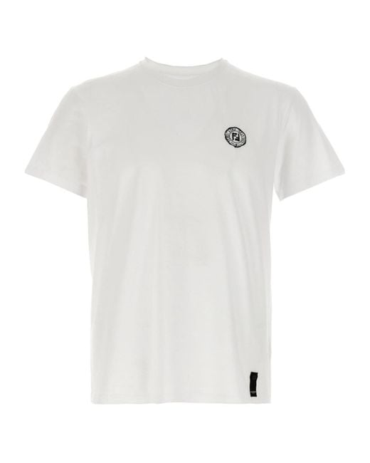 Fendi White Logo Embroidered Crewneck T-Shirt for men