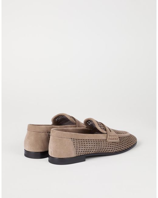Brunello Cucinelli Brown Net Detailed Slip-On Loafers