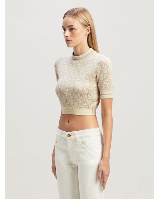 Palm Angels White Monogram-Jacquard Knitted Cropped Top