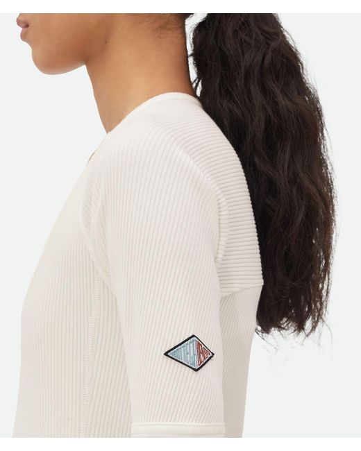 Bottega Veneta White Logo Embroidered Ribbed T-Shirt