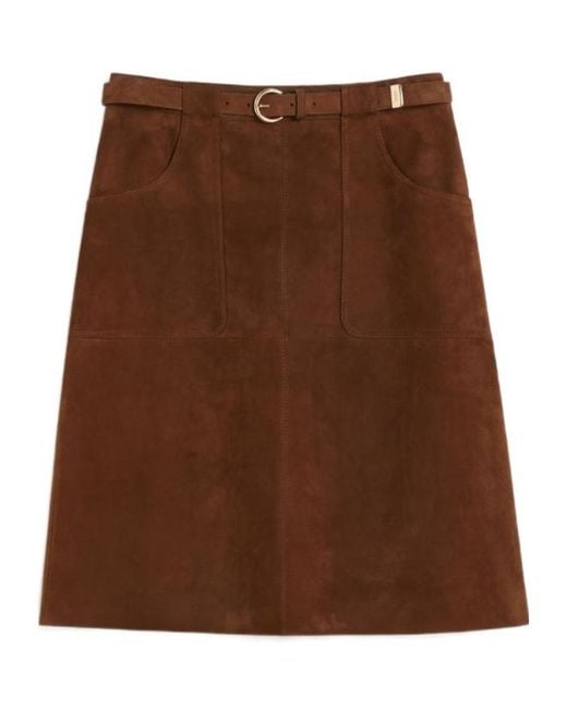 Max Mara Brown Studio Mstennis Belted Midi Skirt