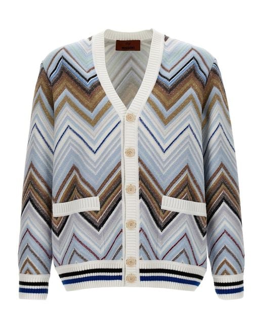 Missoni Gray Zig-Zag Woven V-Neck Cardigan for men