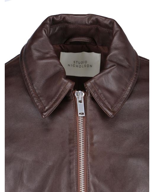 Studio Nicholson Brown Piston Leather Zip-Up Jacket for men
