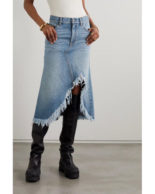 Chloé Blue Asymmetric Denim Midi Skirt