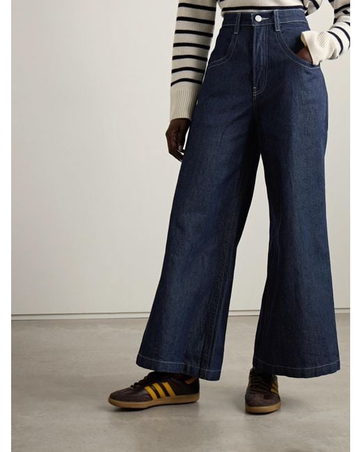FRAME Blue High-Waisted Wide-Leg Jeans